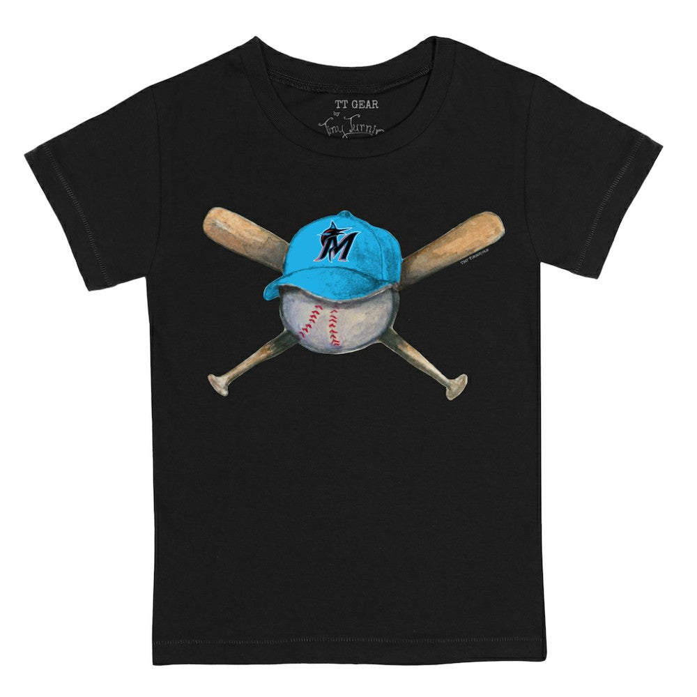 Miami Marlins Tiny Turnip Youth Hat Crossbats T-Shirt - Black Hats