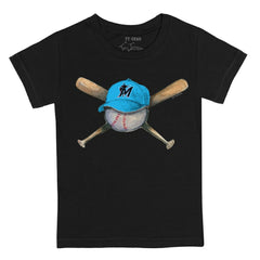 Miami Marlins Tiny Turnip Youth Hat Crossbats T-Shirt - Black Hats