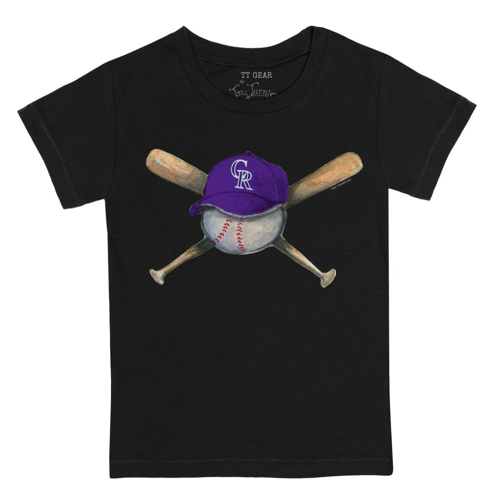 Colorado Rockies Tiny Turnip Youth Hat Crossbats T-Shirt - Black Hats