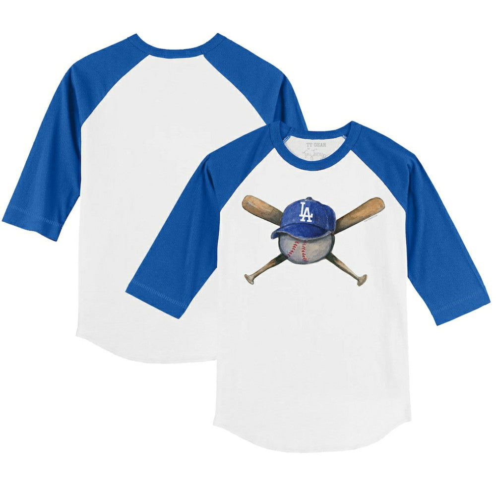 Los Angeles Dodgers Tiny Turnip Youth Hat Crossbats 3/4-Sleeve Raglan T-Shirt - White/Royal Hats