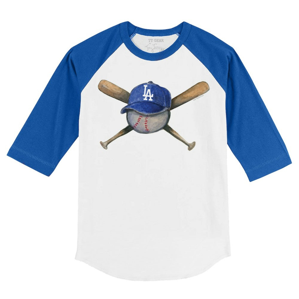 Los Angeles Dodgers Tiny Turnip Youth Hat Crossbats 3/4-Sleeve Raglan T-Shirt - White/Royal Hats