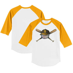 San Diego Padres Tiny Turnip Youth Hat Crossbats 3/4-Sleeve Raglan T-Shirt - White/Gold Hats