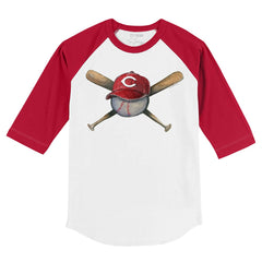 Cincinnati Reds Tiny Turnip Youth Hat Crossbats 3/4-Sleeve Raglan T-Shirt - White/Red Hats