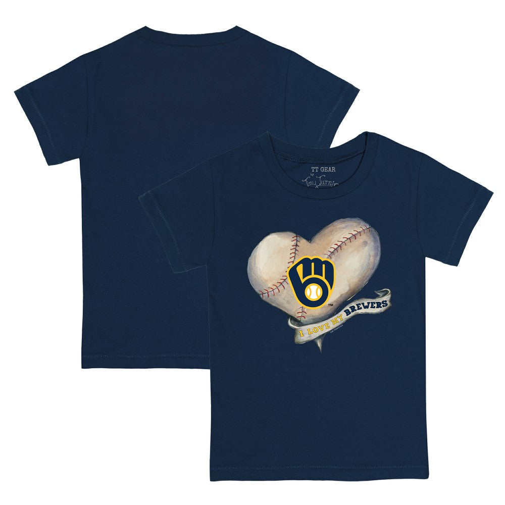 Milwaukee Brewers Tiny Turnip Youth Heart Banner T-Shirt - Navy T-shirts