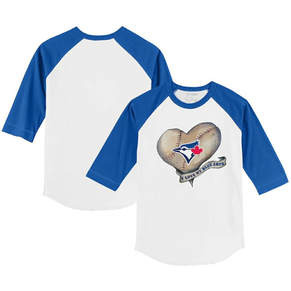 Toronto Blue Jays Tiny Turnip Youth Heart Banner 3/4-Sleeve Raglan T-Shirt - White/Royal T-shirts