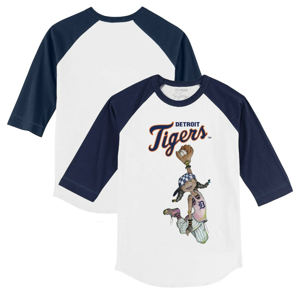 Detroit Tigers Tiny Turnip Youth Jada 3/4-Sleeve Raglan T-Shirt - White/Navy T-shirts