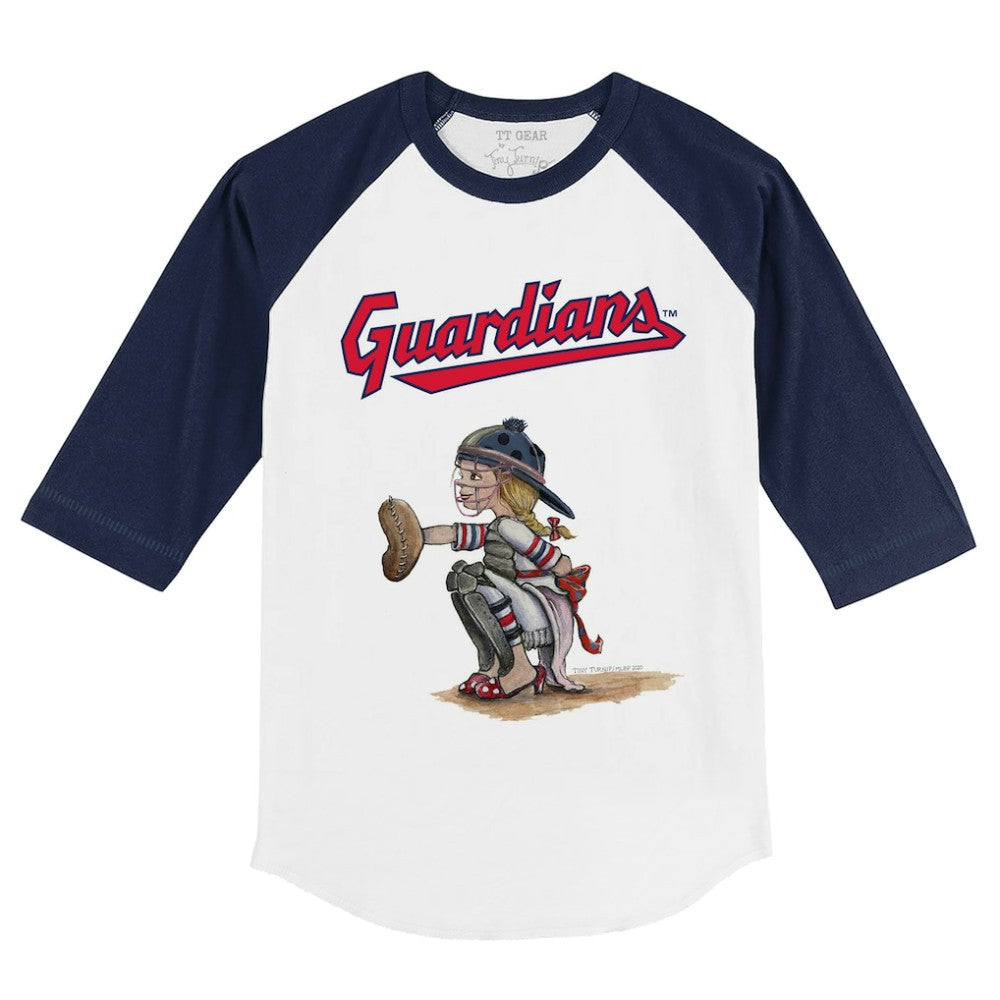Cleveland Guardians Tiny Turnip Youth Kate 3/4-Sleeve Raglan T-Shirt - White/Navy T-shirts