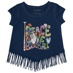 Tampa Bay Rays Tiny Turnip Girls Youth Peace Love Baseball Fringe T-Shirt - Navy T-shirts