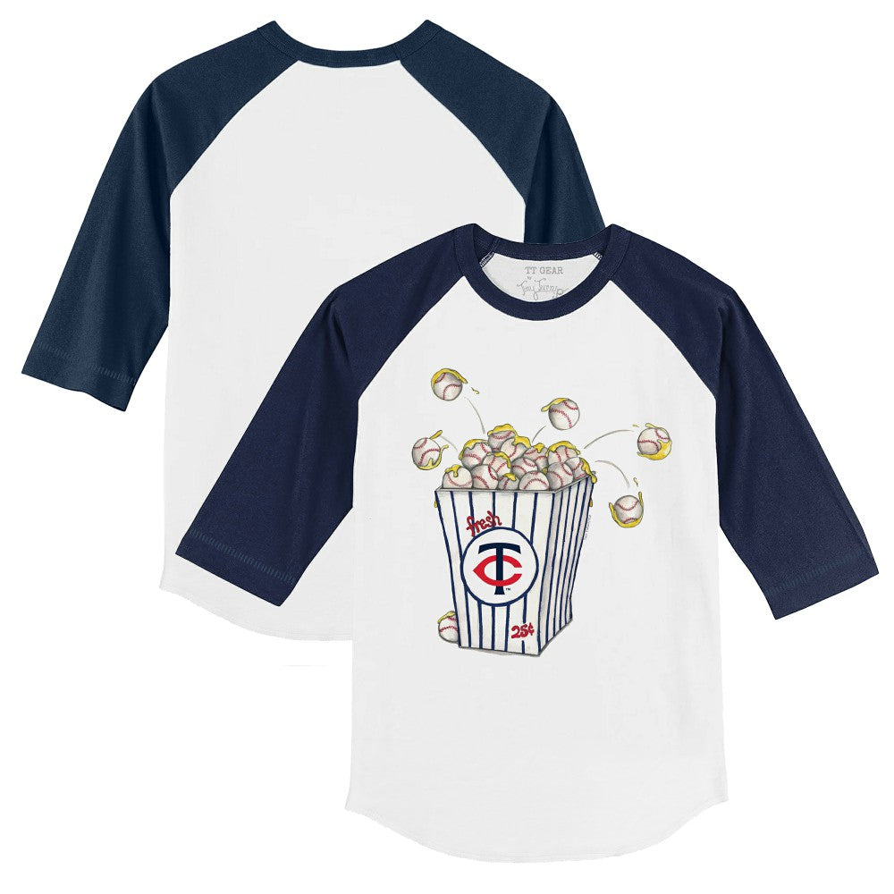 Minnesota Twins Tiny Turnip Youth Popcorn 3/4-Sleeve Raglan T-Shirt - White/Navy T-shirts