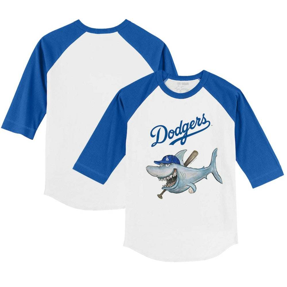 Los Angeles Dodgers Tiny Turnip Youth Shark 3/4-Sleeve Raglan T-Shirt - White/Royal T-shirts