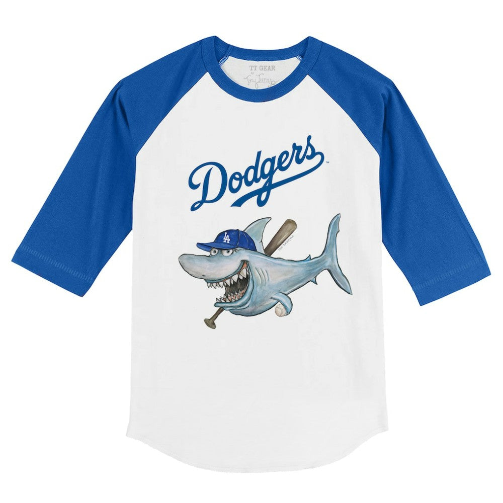 Los Angeles Dodgers Tiny Turnip Youth Shark 3/4-Sleeve Raglan T-Shirt - White/Royal T-shirts