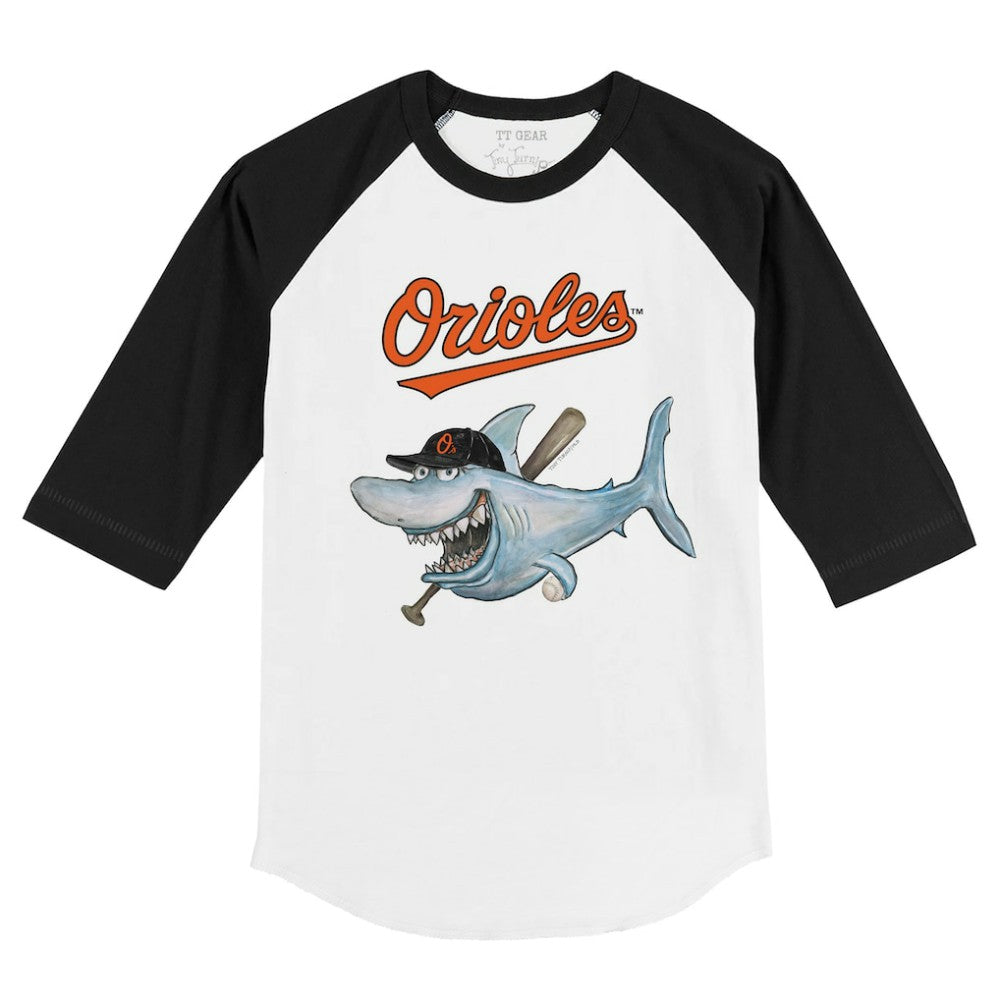 Baltimore Orioles Tiny Turnip Youth Shark 3/4-Sleeve Raglan T-Shirt - White/Black T-shirts