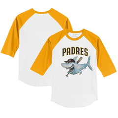 San Diego Padres Tiny Turnip Youth Shark 3/4-Sleeve Raglan T-Shirt - White/Gold T-shirts