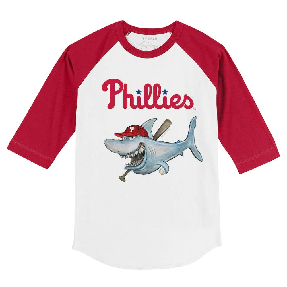 Philadelphia Phillies Tiny Turnip Youth Shark 3/4-Sleeve Raglan T-Shirt - White/Red T-shirts