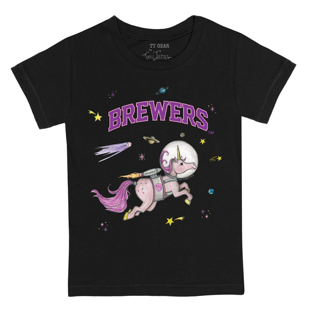 Milwaukee Brewers Tiny Turnip Youth Space Unicorn T-Shirt - Black T-shirts
