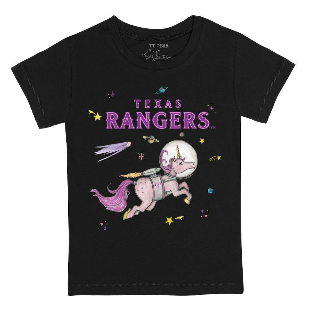Texas Rangers Tiny Turnip Youth Space Unicorn T-Shirt - Black T-shirts