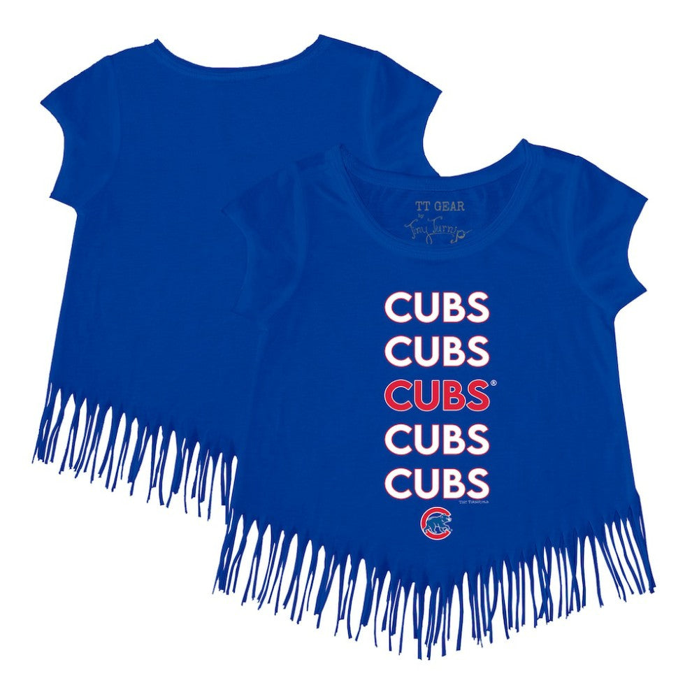 Chicago Cubs Tiny Turnip Girls Youth Stacked Fringe T-Shirt - Royal T-shirts