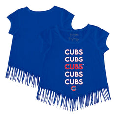 Chicago Cubs Tiny Turnip Girls Youth Stacked Fringe T-Shirt - Royal T-shirts