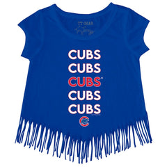Chicago Cubs Tiny Turnip Girls Youth Stacked Fringe T-Shirt - Royal T-shirts
