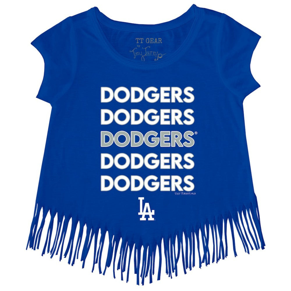 Los Angeles Dodgers Tiny Turnip Girls Youth Stacked Fringe T-Shirt - Royal T-shirts