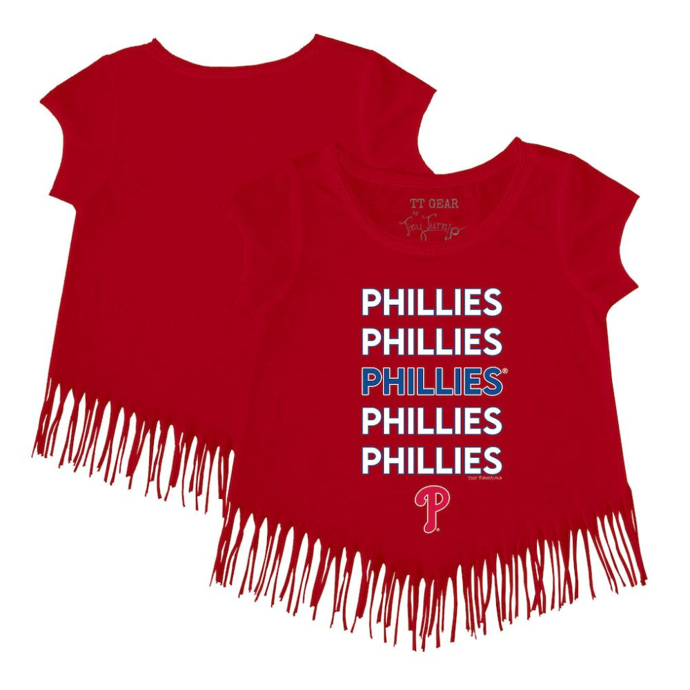Philadelphia Phillies Tiny Turnip Girls Youth Stacked Fringe T-Shirt - Red T-shirts