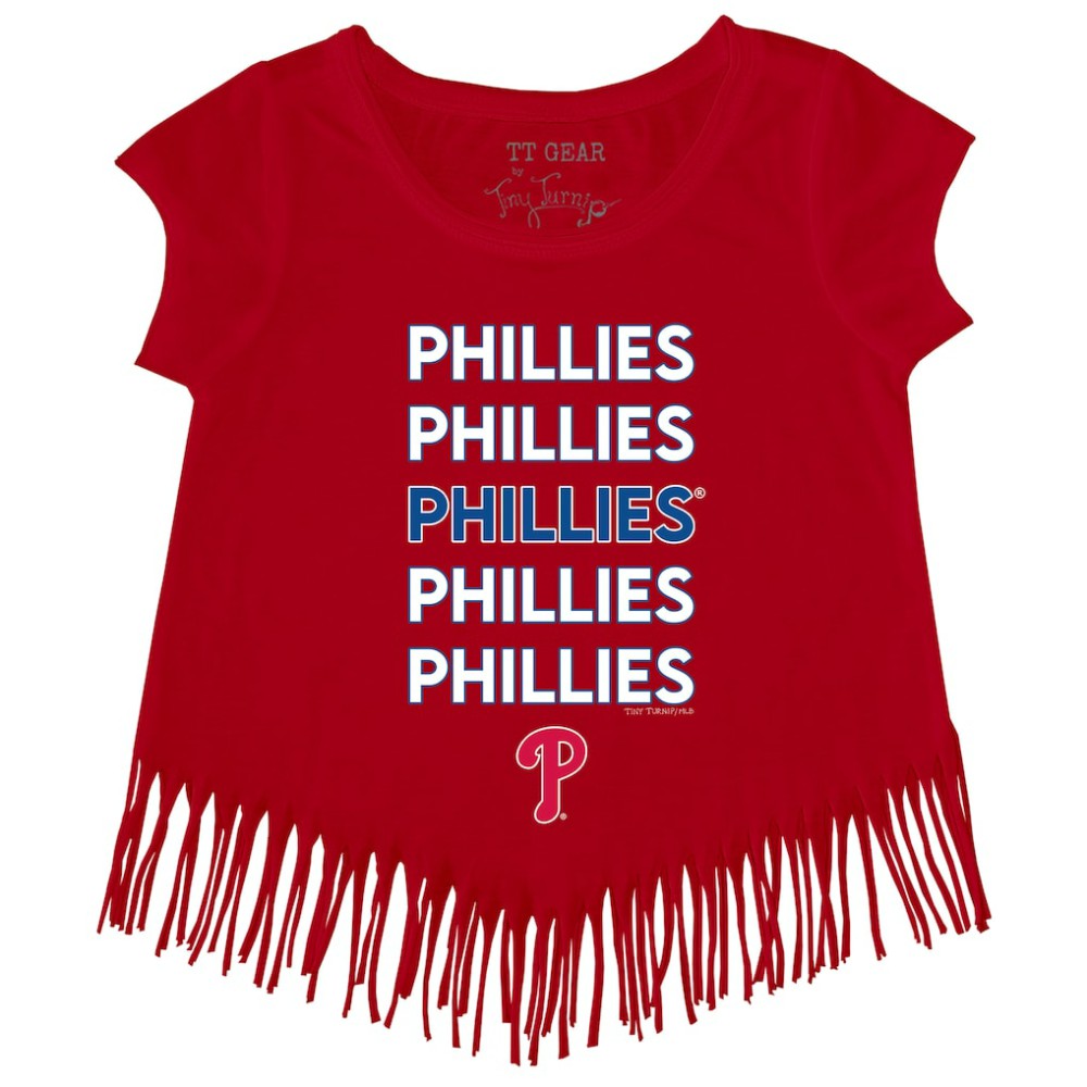 Philadelphia Phillies Tiny Turnip Girls Youth Stacked Fringe T-Shirt - Red T-shirts