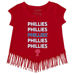 Philadelphia Phillies Tiny Turnip Girls Youth Stacked Fringe T-Shirt - Red T-shirts