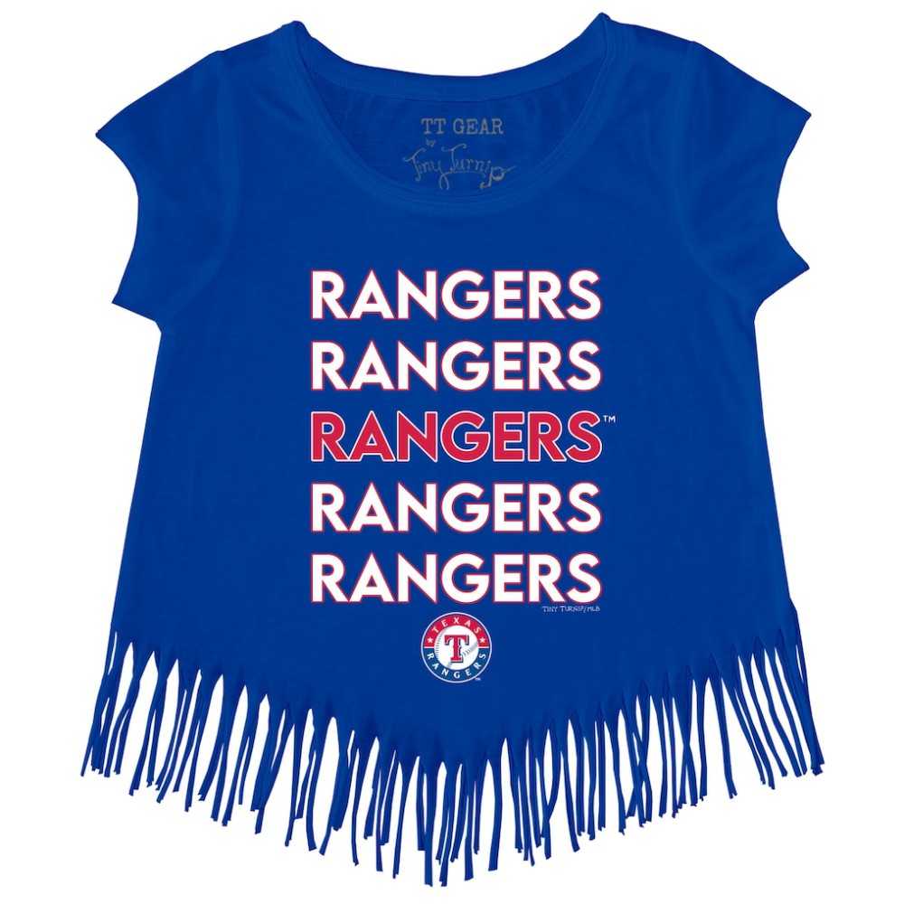 Texas Rangers Tiny Turnip Girls Youth Stacked Fringe T-Shirt - Royal T-shirts