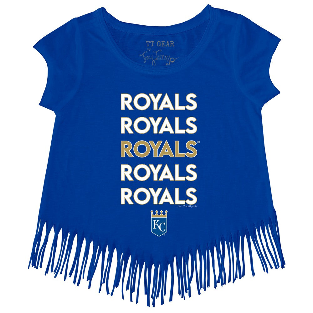 Kansas City Royals Tiny Turnip Girls Youth Stacked Fringe T-Shirt - Royal T-shirts