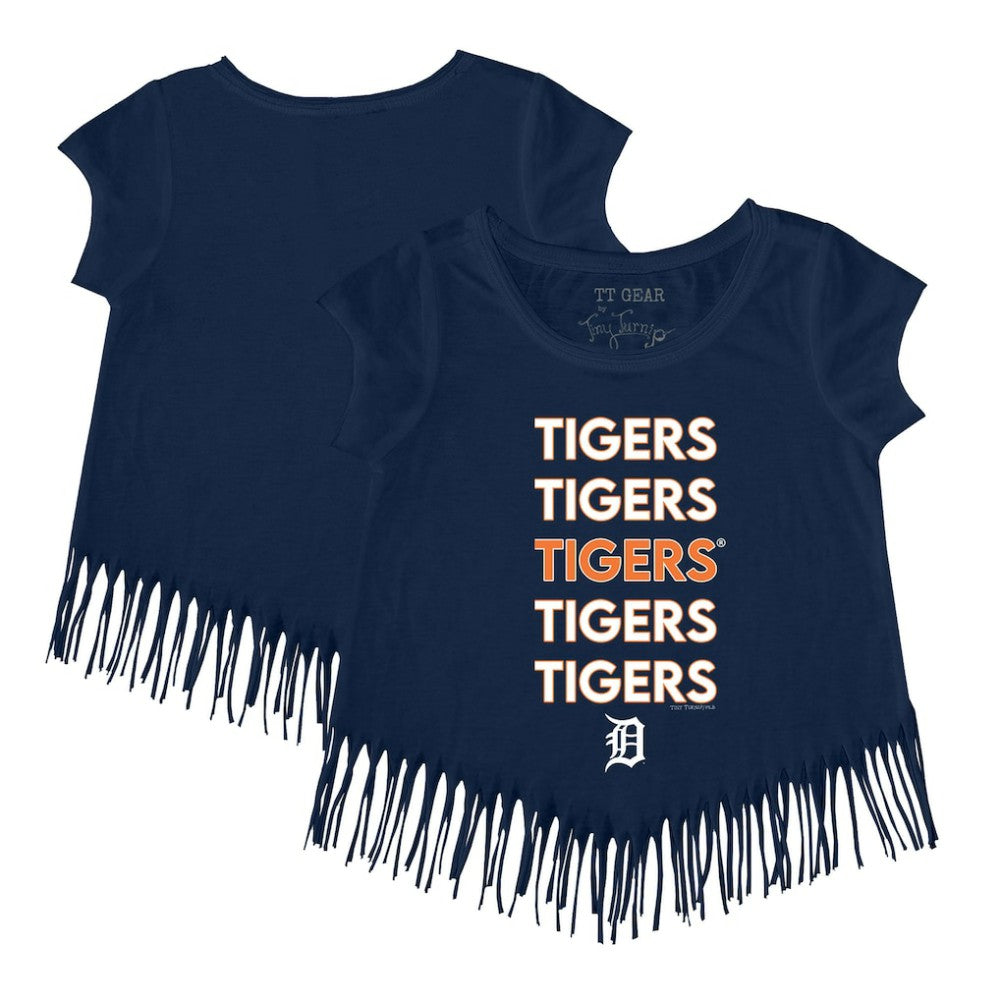 Detroit Tigers Tiny Turnip Girls Youth Stacked Fringe T-Shirt - Navy T-shirts