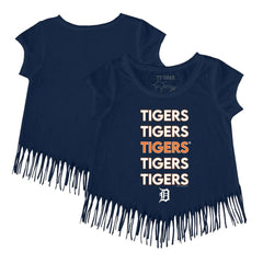 Detroit Tigers Tiny Turnip Girls Youth Stacked Fringe T-Shirt - Navy T-shirts