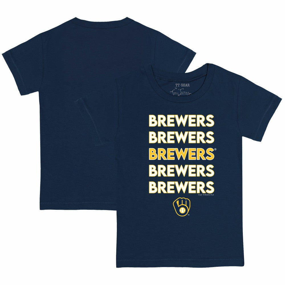 Milwaukee Brewers Tiny Turnip Youth Stacked T-Shirt - Navy T-shirts