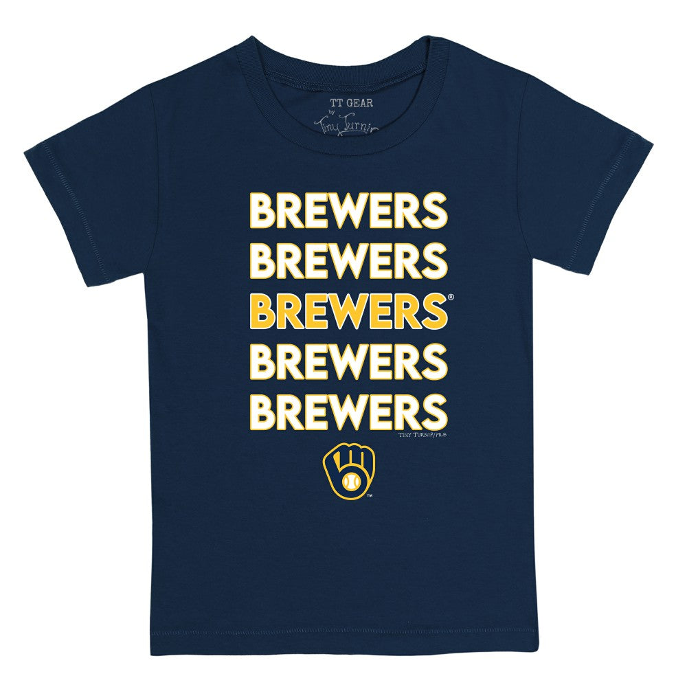 Milwaukee Brewers Tiny Turnip Youth Stacked T-Shirt - Navy T-shirts