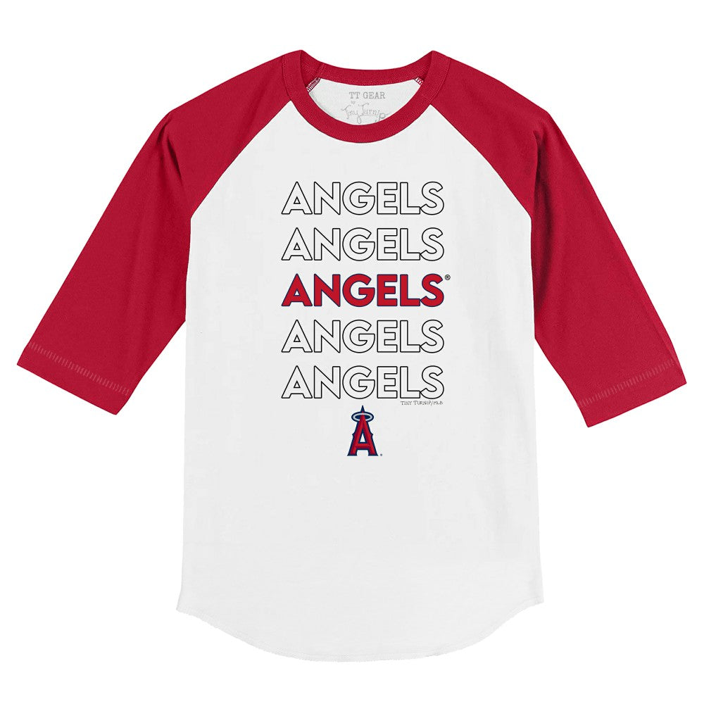 Los Angeles Angels Tiny Turnip Youth Stacked 3/4-Sleeve Raglan T-Shirt - White/Red T-shirts