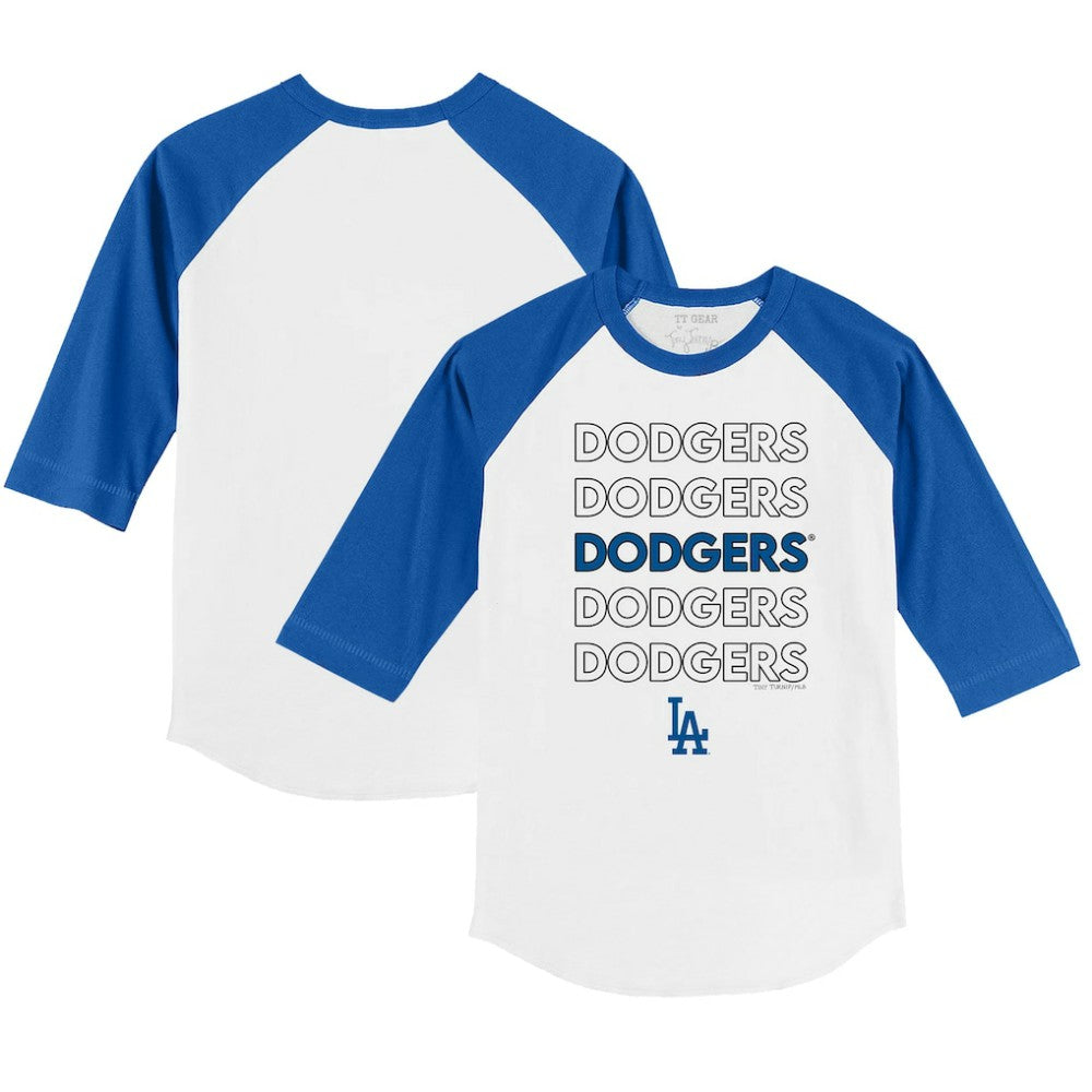 Los Angeles Dodgers Tiny Turnip Youth Stacked 3/4-Sleeve Raglan T-Shirt - White/Royal T-shirts