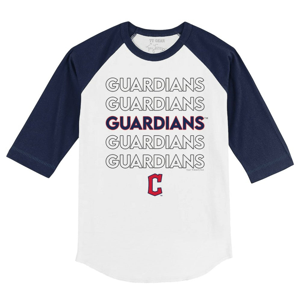 Cleveland Guardians Tiny Turnip Youth Stacked 3/4-Sleeve Raglan T-Shirt - White/Navy T-shirts