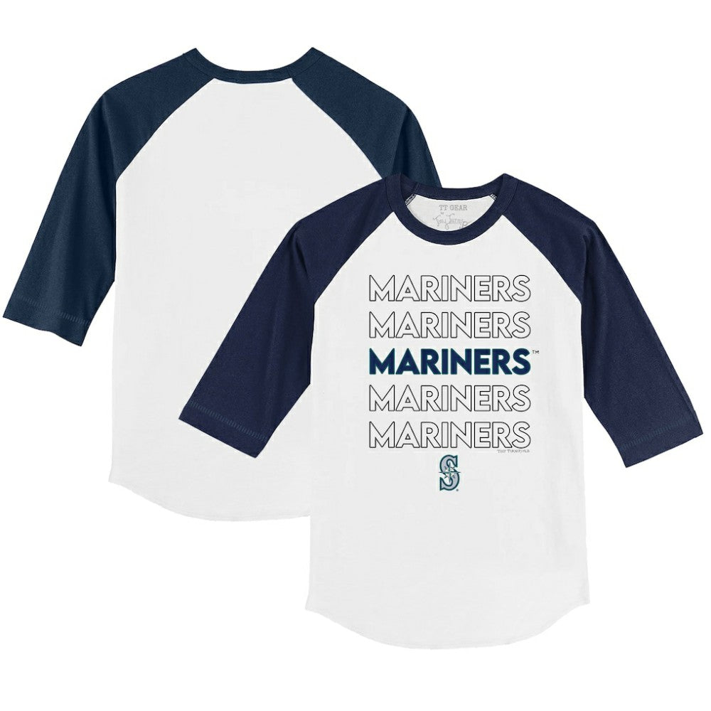 Seattle Mariners Tiny Turnip Youth Stacked 3/4-Sleeve Raglan T-Shirt - White/Navy T-shirts