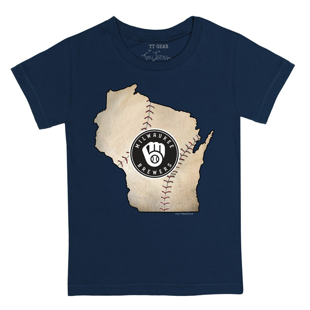 Milwaukee Brewers Tiny Turnip Youth State Outline T-Shirt - Navy T-shirts