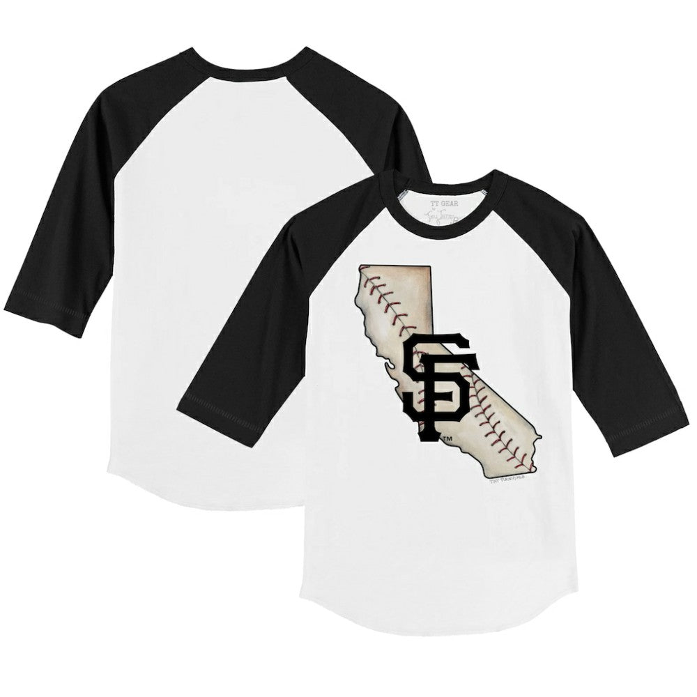 San Francisco Giants Tiny Turnip Youth State Outline 3/4-Sleeve Raglan T-Shirt - White/Black T-shirts