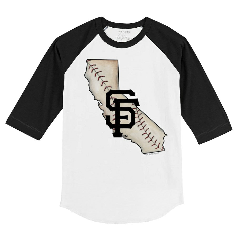 San Francisco Giants Tiny Turnip Youth State Outline 3/4-Sleeve Raglan T-Shirt - White/Black T-shirts