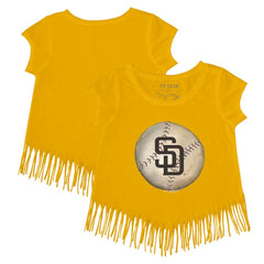 San Diego Padres Tiny Turnip Girls Youth Stitched Baseball Fringe T-Shirt - Gold T-shirts