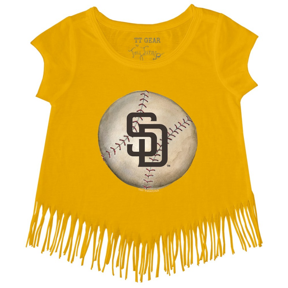 San Diego Padres Tiny Turnip Girls Youth Stitched Baseball Fringe T-Shirt - Gold T-shirts