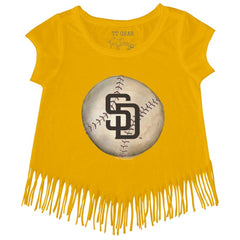 San Diego Padres Tiny Turnip Girls Youth Stitched Baseball Fringe T-Shirt - Gold T-shirts