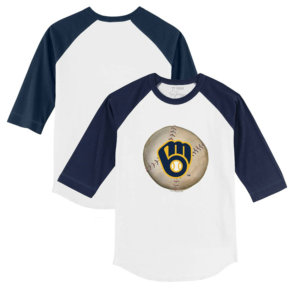 Milwaukee Brewers Tiny Turnip Youth Stitched Baseball 3/4-Sleeve Raglan T-Shirt - White/Navy T-shirts
