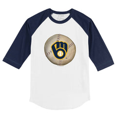 Milwaukee Brewers Tiny Turnip Youth Stitched Baseball 3/4-Sleeve Raglan T-Shirt - White/Navy T-shirts