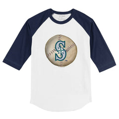 Seattle Mariners Tiny Turnip Youth Stitched Baseball 3/4-Sleeve Raglan T-Shirt - White/Navy T-shirts