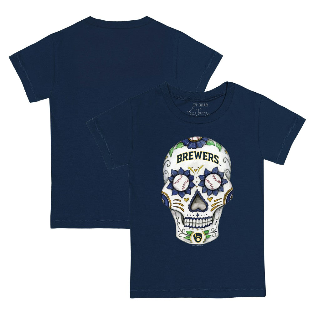 Milwaukee Brewers Tiny Turnip Youth Sugar Skull T-Shirt - Navy T-shirts