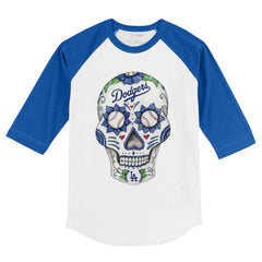 Los Angeles Dodgers Tiny Turnip Youth Sugar Skull 3/4-Sleeve Raglan T-Shirt - White/Royal T-shirts