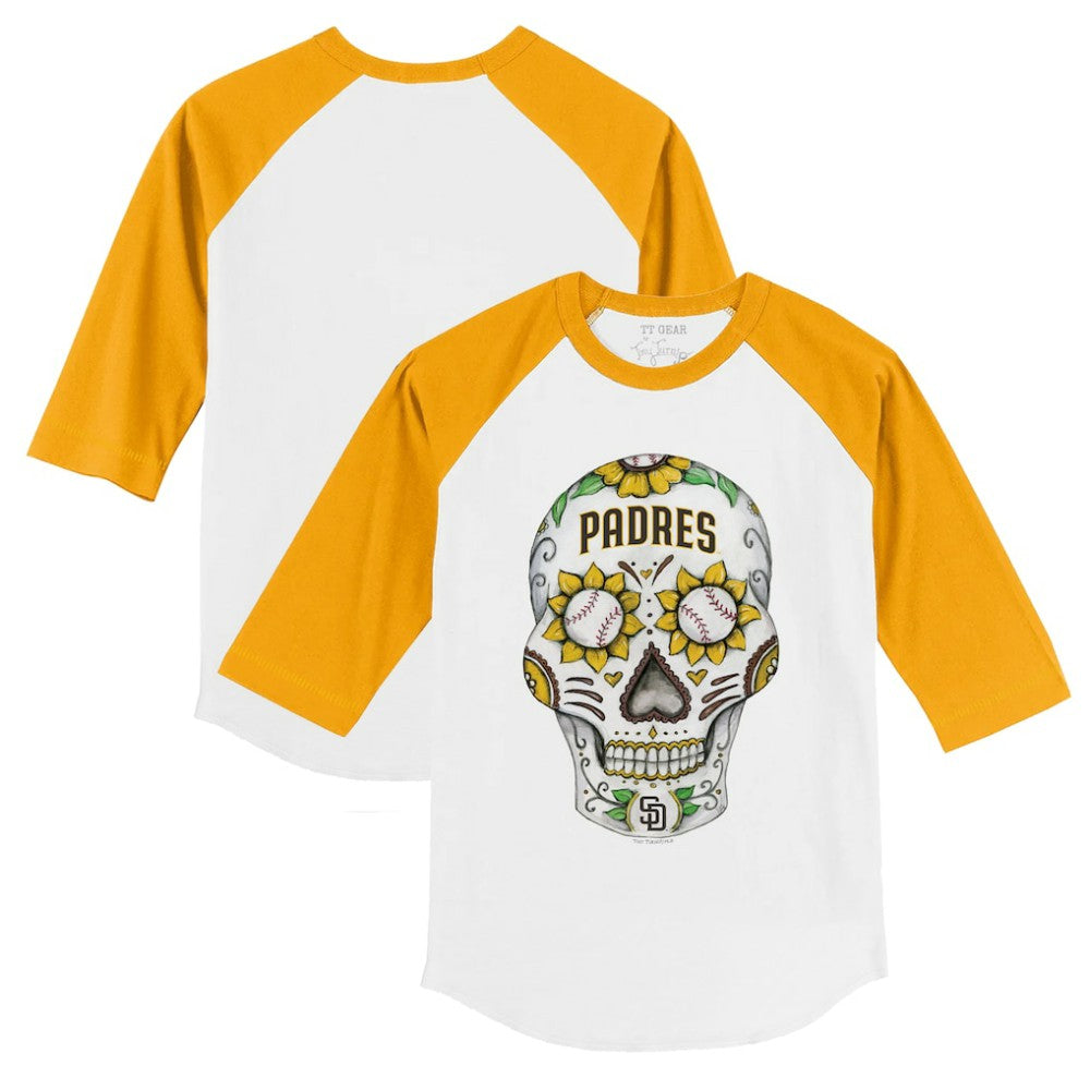 San Diego Padres Tiny Turnip Youth Sugar Skull 3/4-Sleeve Raglan T-Shirt - White/Gold T-shirts