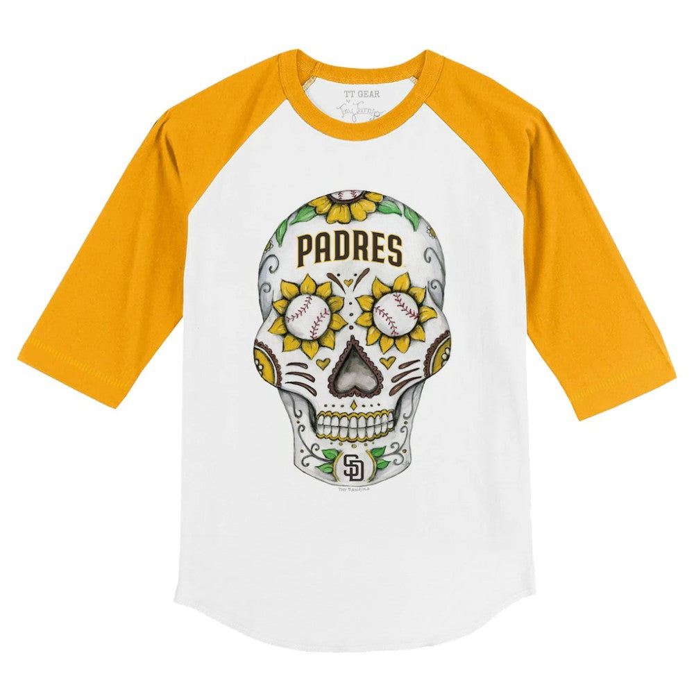 San Diego Padres Tiny Turnip Youth Sugar Skull 3/4-Sleeve Raglan T-Shirt - White/Gold T-shirts